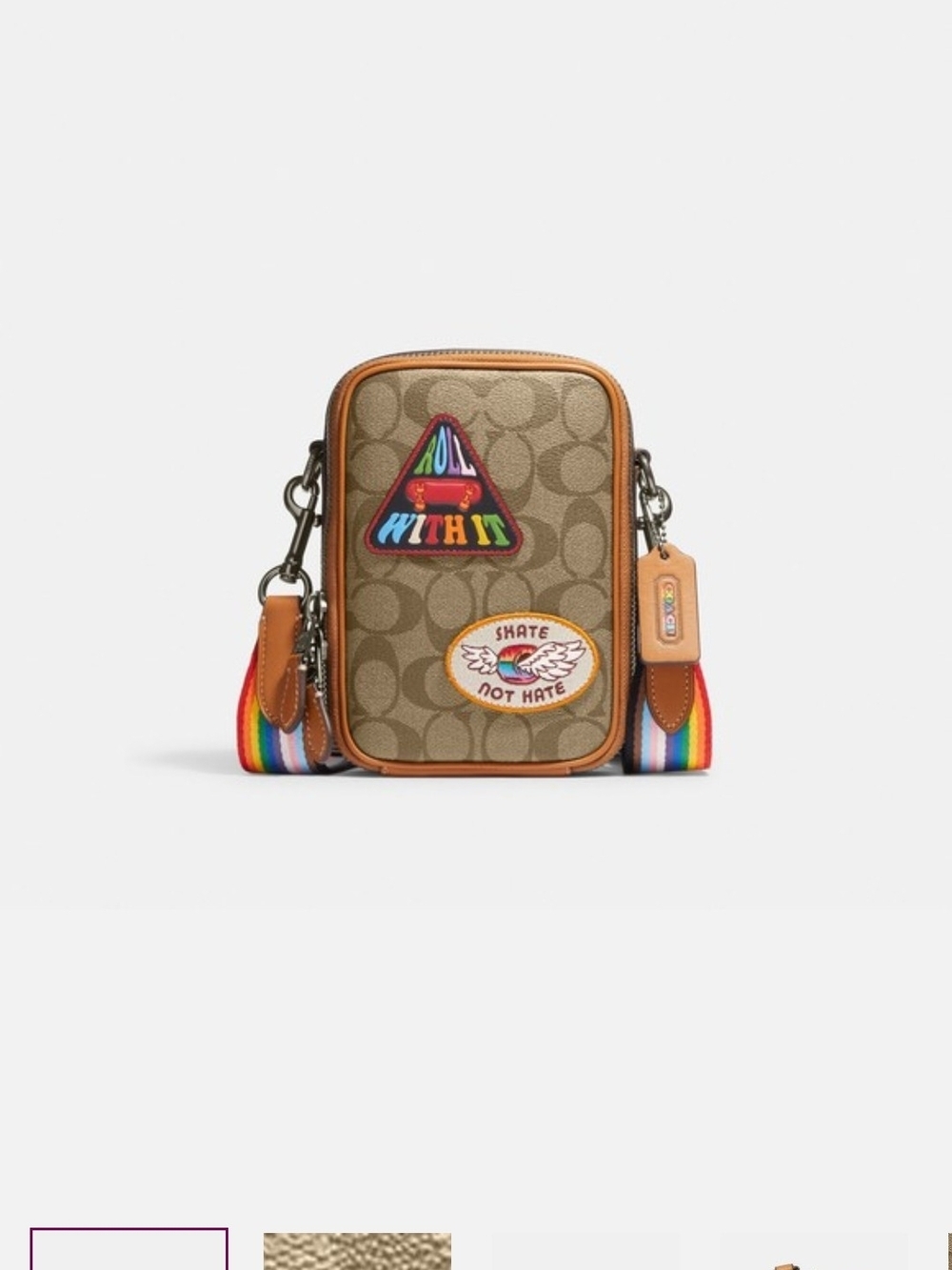 NWT Coach Stanton Crossbody  Signature Canvas with Rainbow Strap Pride Edition